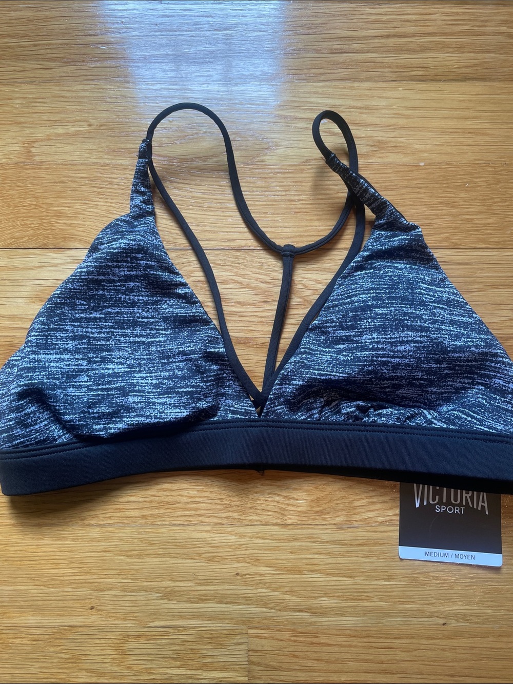 NWT New with Tags Victoria Sport Victorias Secret Marled Gray Black Sports Bra